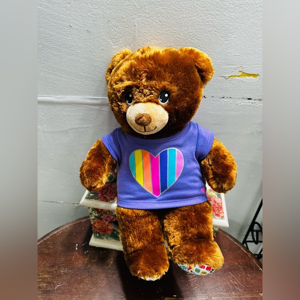 Build-A-Bear Brown Teddy with Colorful Heart Shirt